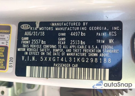 2019 Kia Optima Lx from USA, damaged, VIN 5XXGT4L31KG298188